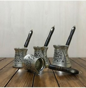 Resim Paşa İşlemeli Kalaylı Bakır Cezve Takımı 