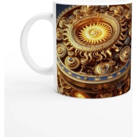 Resim Aslan Burcu Baskılı Kahve Kupası - Zamanın Çarkları Astroloji Mekanizması Vs1 