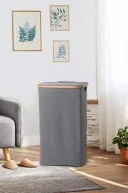 Resim Mien Bambu Kenarlı Kumaş Katlanabilir 100 Lt Çamaşır Sepeti 44x33x70 