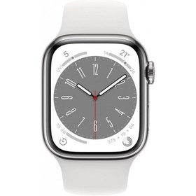 Resim Apple Watch Series 8 GPS + Cellular 45mm Gümüş Paslanmaz Çelik Kasa ve Spor Kordon Akıllı Saat 