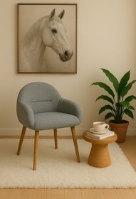 Resim arge demo Tokyo Ahşap Ayaklı Retro Puf Minimal Berjer Makyaj Masası Sandalyesi Çok Amaçlı Berjer 