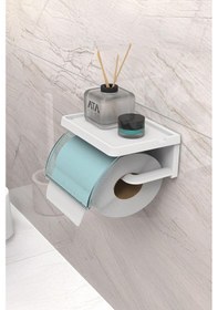 Resim Home Yapışkanlı Kapaklı Tuvalet Kağıdı Askısı Banyo Tuvalet Kağıtlığı Aparatı Peçetelik Organizer Plastik, Mavi Siyah 