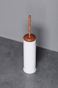 Resim Paslanmaz Çelik Ahşap Desenli Vintage Beyaz Tuvalet Fırçası Takımı - WC FIRÇA TAKIM 