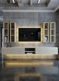 Resim Resital Ledli Duvara Monte Tv Sehpası - Traverten - W6004-8 Traverten 