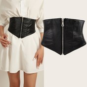 Resim Kadınlar için Siyah Vintage Kare Fermuarlı Bel Kemeri - Günlük, Parti ve Düğün Kullanımı İçin Ayarlanabilir Elastik Retro Sıkılaştırıcı, Metalik Fermuar Kapatma, Yüksek Bel Tasarım, Şık Görünüm 