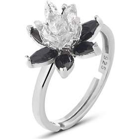 Resim Zanaatsilver 925 Ayar Gümüş Siyah Taşlı Rodyumlu Lotus Nilüfer Çiçeği 