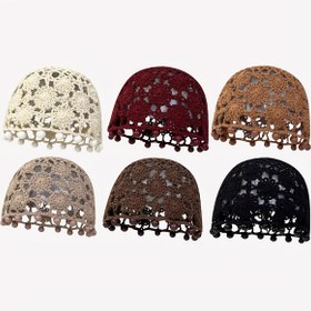 Resim Kadınlar için Fransız Vintage El Danteli Bere - Ayarlanabilir Toggle Kapatmalı Nefes Alabilen Tığ İşi Kafatası Şapka, Hafif İlkbahar Yaz Moda Aksesuarı 6 Renk (Beyaz, Kahverengi, Siyah, Gri, Bordo, Lacivert), Günlük Başlık, Zarif Açık İşlemeli 
