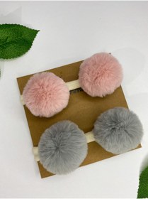Resim Baby Minnak Kız Bebek Çocuk Pudra Gri 2’li Peluş Ponpon Bandana Seti 
