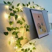 Resim 1 Adet 20LED/50LED/100LED Yapay Sert Yaprak Sarmaşık Işıklı Zincir, Pil ile Çalışan (Piller Dahil Değildir), Yeşil Yapraklı Çelenk Işığı, Ev Dekoru, Ofis Bitkileri, Yatak Odası Balkon, Düğün ve Parti Süslemesi için Uygun 