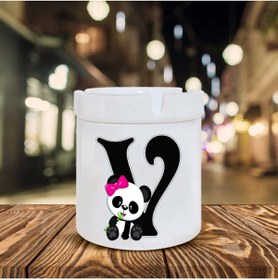 Resim Genel Markalar Panda Desenli V Harfi Baskılı Seramik Şık Küllük 