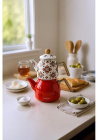 Resim Bambum Unique - Bambu Kulplu Emaye Çaydanlık Takımı Turuncu 