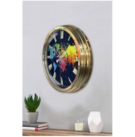 Resim Altın Gold Rengi Metal Çerçeveli Salon Ofis Duvar Saati 40 Cm C29 