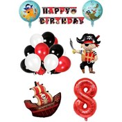 Resim 8 Yaş Korsan Temalı Doğum Günü Parti Kutlama Seti Kırmızı 