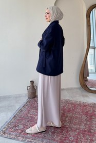 Resim Tesettür Diyarı Kayle Kuşaklı Blazer Tesettür Ceket- Lacivert Standart (36-42 Beden Uyumlu) 
