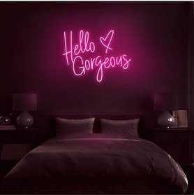 Resim Hello Gorgeous Yazılı Ve Şekilli Neon Tabela Pembe 