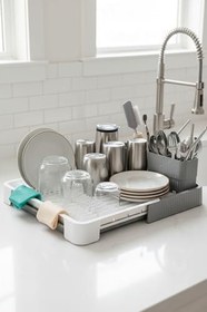 Resim Amandus Mono Slide - Açılır Kapanır Sürgülü Bulaşık Kurutma Sepeti Sürgülü Plastik Bulaşıklık Gri 32 x 58 