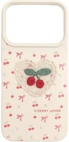 Resim Cherry Loves Nakışlı Kawaii Kiraz Desenli Telefon Kılıfı - iPhone ile Uyumlu, Darbe Emici, Şık ve Dokulu Arka Kapak (kiraz, iphone 17 pro max) 