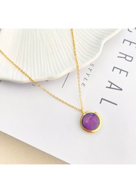 Resim Doğaltaş Kolye Ametist Kolye Kaplama Çerçeveli Gold 45cm Gold 