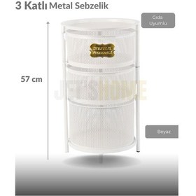 Resim 3 Katlı Sebzelik Açılır Metal Patates Soğan Sepeti Paslanmaz Meyvelik Organizer Sepet Beyaz Beyaz 
