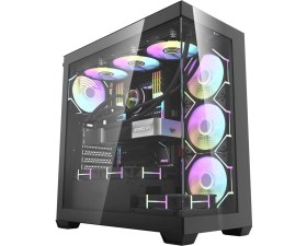 Resim Aigo Luxury DS900 Type-C Argb Panoramıc Glass Mıd Tower Siyah Kasa Psu Yok 