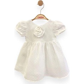 Resim Çikoby Kız Bebek Gül Detaylı Şık Elbise-13761 Beyaz 