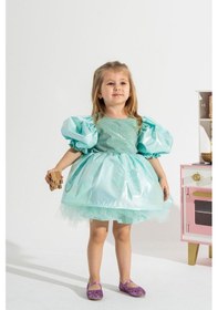 Resim Linola Baby Kids Mermaid Parlak Kız Çocuk Parti Elbisesi Yeşil 
