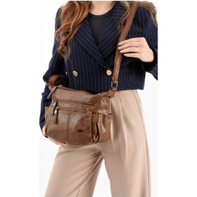 Resim Y.s.deri Kadın Çapraz Askılı Postacı Çanta 22 13 Cm Vegan Omuz Çantası Suni Deri Bayan Çanta Taba 