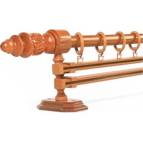 Resim Twins Decorative Ahşap İşlemeli Demonte Başlıklı Meşe Çift Raylı Rustik Perde Askısı - 100 CM 