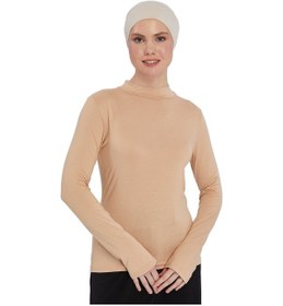 Resim Altobeh Kadın Organik Uzun Kollu Balıkçı Yakalı Body Koyu Bej 