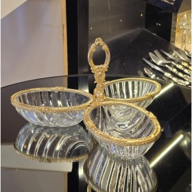 Resim Alya Home Gold Metal Çerçeveli Üçlü Çerezlik 