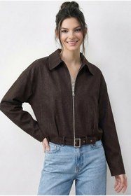 Resim Bianco Lucci Kadın Oversize Kemer Detaylı Fermuarlı Astarlı Denim Bomber Ceket 2917 60286040 