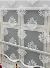 Resim Ekru Renk Damaks Ve Osmanlı Desenli Çiftli Tül Stor Perde 