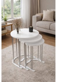 Resim Tokyo Gümüş Beyaz Mdf 3 Lü Yuvarlak C Zigon Sehpa Beyaz 