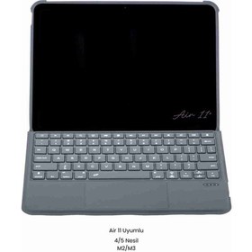 Resim Apple Uyumlu iPad Air 11 4/5 Nesil M2/m3 Ledli 360 Manyetik Standlı Touchpadli Katanya Klavyeli Kılıf Klavyeli Kılıf 