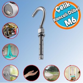Resim NZB Kancalı Çelik Dübel Hamak Salıncak Boks Torbası Lamba Avize İçin Gömlekli Açık Ağız Kanca M6 