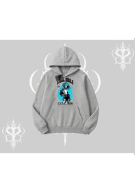 Resim Kapşonlu Sweatshirt Anime Cyberpunk Kız Baskılı Gri 