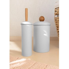 Resim The Mia Stripe Çöp Kovası & Tuvalet Fırçası Banyo Seti Beyaz 