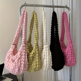 Resim Kadınların Yumuşak Kabarık Bulut Mesaj Çantası, Yüksek Kapasiteli Omuz Çantası Fermuarlı, Cep Telefonları ve Tabletler İçin Uygun, Seyahat, Alışveriş, Dışarı Çıkma Modası Bohem Tarzı El Çantası, Fermuarlı Kapanış, Seyahat Çantası | Bohem Tarzı Çanta | Fermuarlı Kapanış, Büyük Çanta - Seçim İçin 5 Renk Mevcut, Mavi, Sarı, Beyaz, Siyah, Gül Kırmızı 