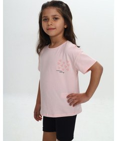 Resim Toontoy Kids Toontoy Kız Çocuk Göğsü Çok Kalp Baskılı Tişört Pudra 