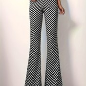 Resim Kadınların Yüksek Bel Houndstooth Baskılı Geniş Pantolonları - Bahar/Yaz için Şık Siyah ve Beyaz Desenli Esnek Geniş Pantolonlar, Sevimli Pantolonlar 