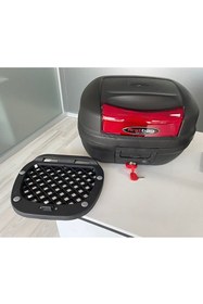 Resim MKG Mondial 50 Turismo Box 33 Lt Bagajlı Motorsiklet Çantası Kırmızı Reflektörlü Arka Bagaj 