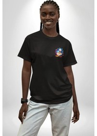 Resim Sevimli Bebek Ejderha Elmas Yumurta Siyah Oversize Unisex Ön Sol Yan Minimal Baskılı Tişört Koyu Siyah 