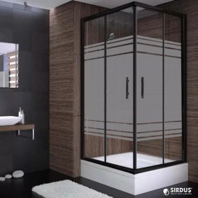 Resim Sırduş 90X90X190 Kare Siyah Profil 06 Kumlu Cam Duş Kabini & 90X90X16 Panelli Duş Teknesi Set 