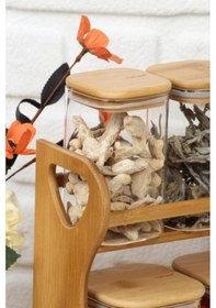 Resim Arow Barok Bambu Standlı 7 Parça Cam Baharat Takımı DC1.TR-2418 Ahşap - Şeffaf 