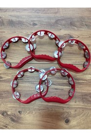 Resim kübraccessory Çıngırak Def, Kına Gecesi Plastik Metal Zilli Çıngırak Tef Kırmızı 5 Adet 