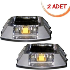 Resim Güneş Enerjili Çakar Buton Ledli Solar Yol Butonu Trafik Yol Butonu Sarı 2 Adet 