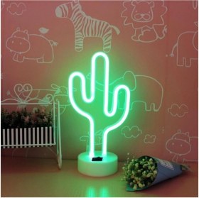 Resim Neon Işıklı Kaktüs Masa Gece Lambası Usb+Pil Ev-Ofis Oyuncu Odası Çocuk-Beşik Odası Neon LED Kaktüs 