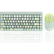 Resim Qw02 2.4g Kablosuz Klavye Ve Fare Seti - 86 Tuş Retro Tasarım, Çoklu Cihaz Uyumlu, Yeşil Diğer Diğer 