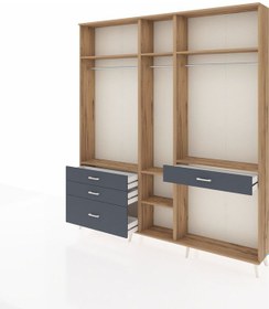 Resim Arges Dolap 7 Raflı 4 Çekmeceli 3 Askılı 220x30x243 Çam-çam/antrasit Atlas Çam/antrasıt 