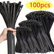 Resim 100 adet Siyah Polyester Fermuar, ayarlanabilir kendinden kilitli fermuar bağları, su geçirmez kaymaz, sabitleme ve bağlama için uygun, dış mekan kabloları, bahçecilik ve ev çok amaçlı bağlama 